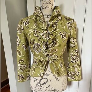 3 Sisters Women's Ruffled Green Print Jacket. Size S.